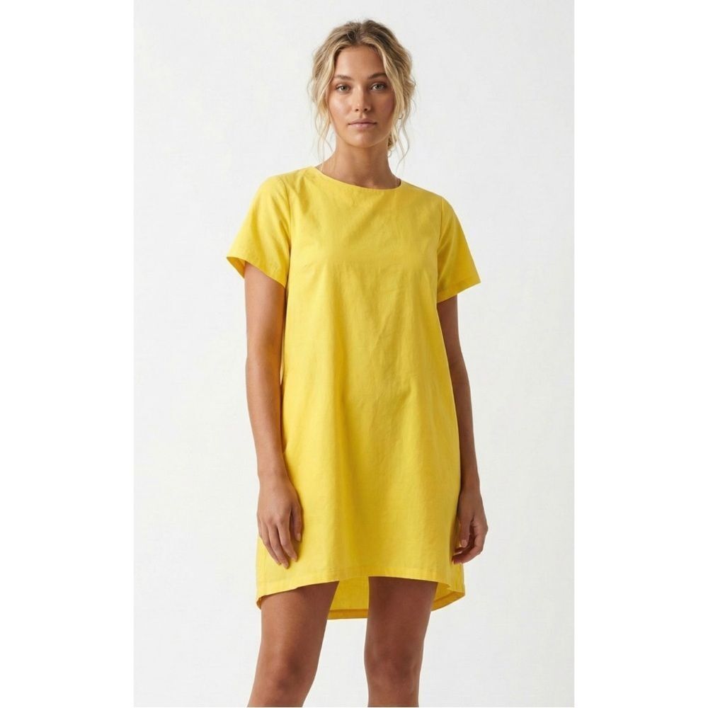 Osman Yousefzada Yellow Cotton Mini Dress 8 Yellow Shift Mod T-Shirt Dress